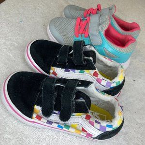 VANS Size 9 KIDS Unisex Black Multicolor Checkerboard Canvas Set of Two Sneaker